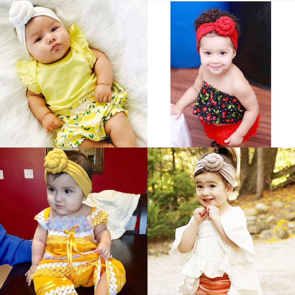 Infant Newborn Kids Baby Hats Turbans headband baby Lovely Children Headwear Wrinkle solid Toddler Accessories | Детская одежда и