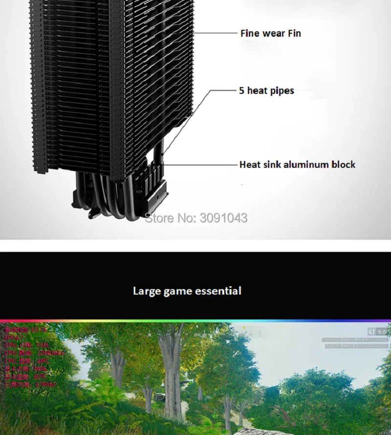 Pccooler 5 Heatpipe cpu кулер RGB 5V 3pin 12 см вентилятор для Intel 1366 AMD AM4 AM3 радиатор охлаждения процессора 120 мм тихий вентилятор для ПК