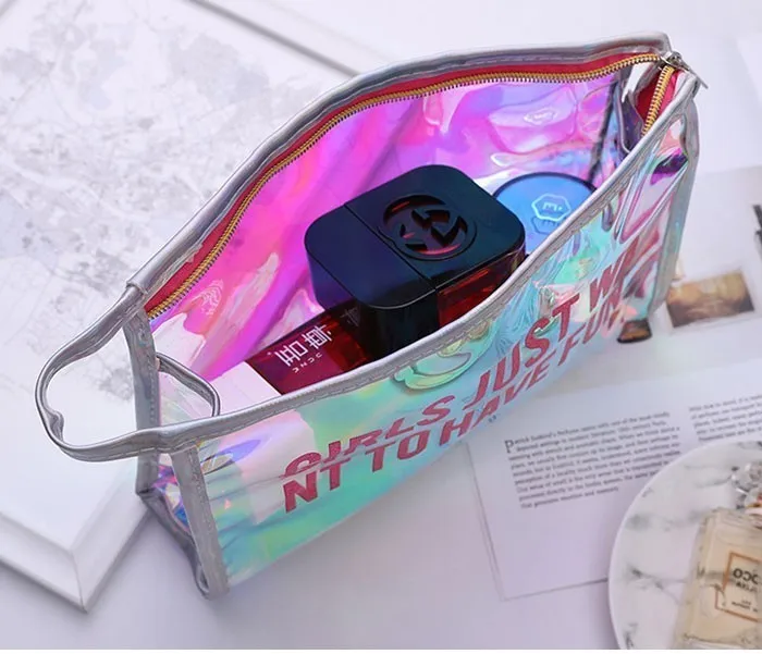 Fashion Makeup Bag Organizer Zipper Small Toilet Bag For Women Mini Holographic Makeup Pouch Pvc Transparent Cosmetic Bag Travel