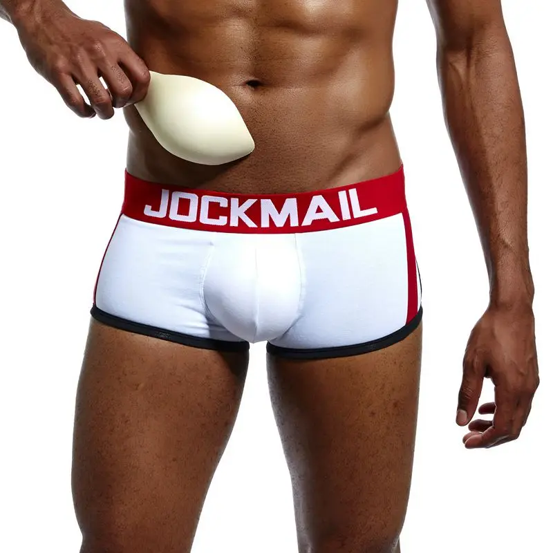 White JOCKMAIL, Брендовое сексуальное мужское нижнее белье, боксеры с эффектом пуш-ап, боксеры, шорты, дышащая мужская посылка, увеличивающее мягкость, нижнее белье для геев - Color: White