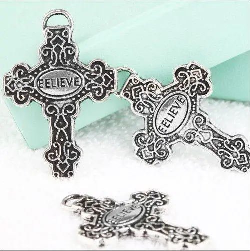 20 шт./лот Тибетские Серебряный Крест Кулон Шарм Бисер 34x23 мм CA390|beads pendant|silver cross