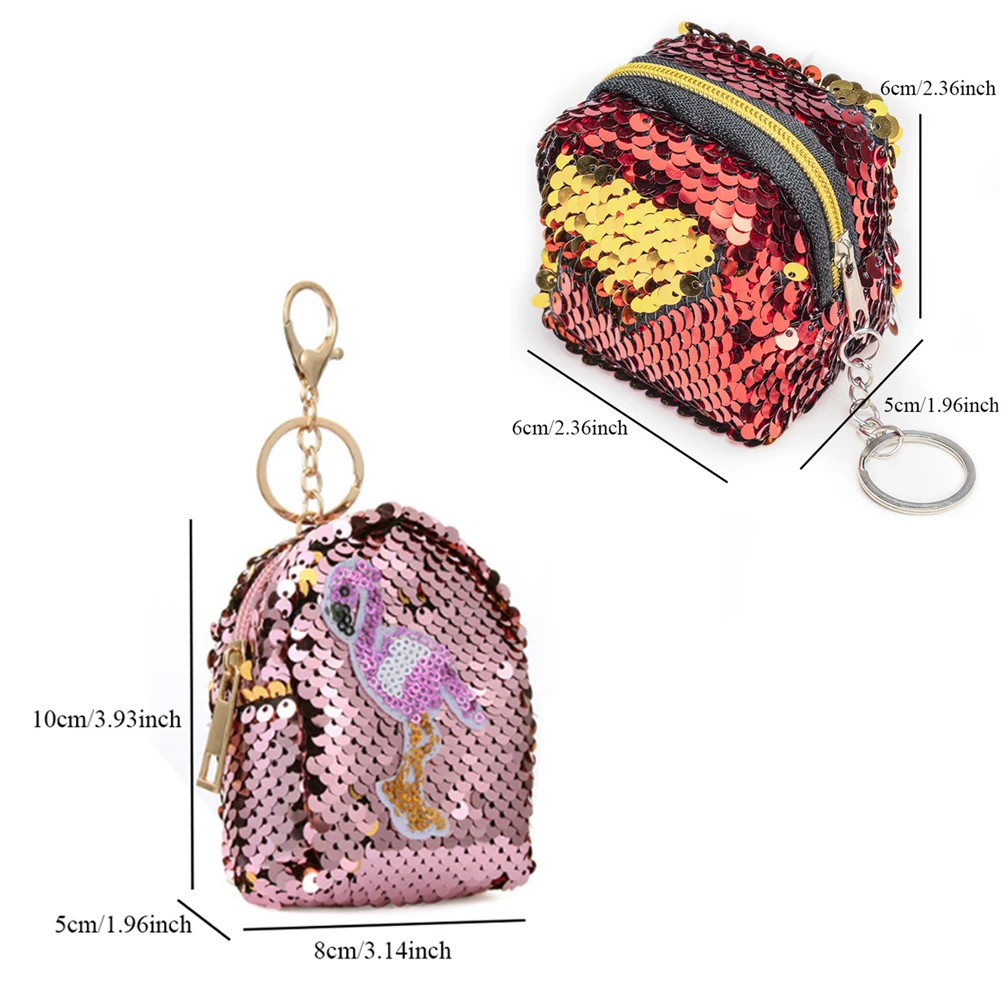 Женский мини кошелек с блестками и фламинго для монет маленький рюкзак сумка