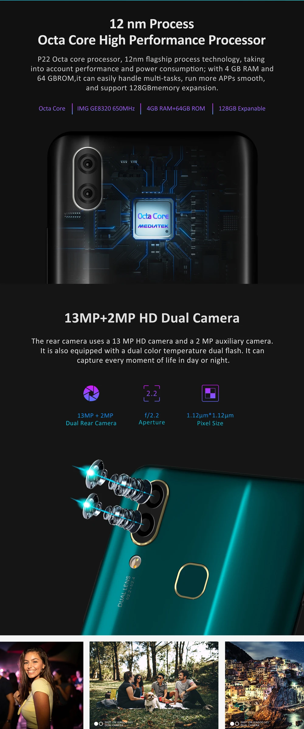 LEAGOO S11 Android 9,0 LTE 4G смартфон 6," дисплей капли воды 4 Гб 64 Гб Helio P22 13 МП Две сим-карты отпечатков пальцев Смартфон
