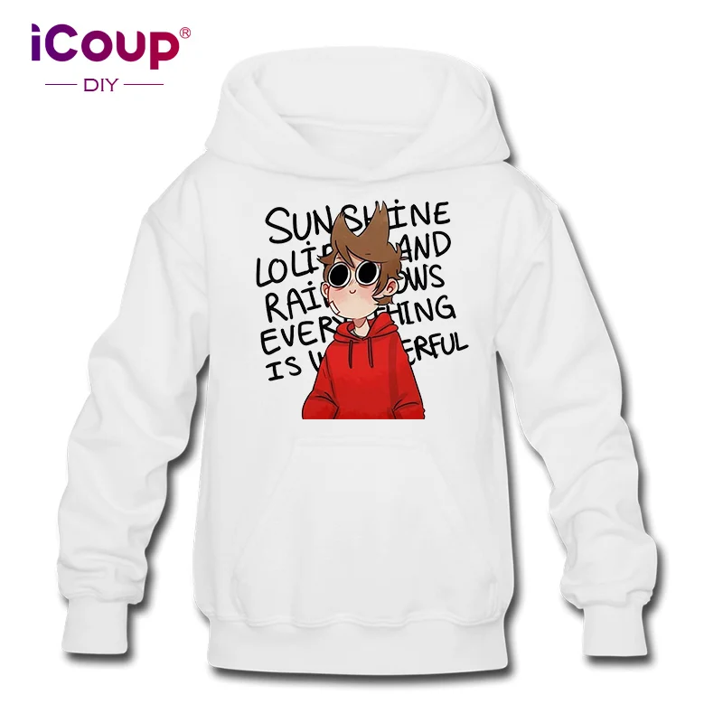 ICoup Kids Eddsworld Tord/ хлопковая толстовка с капюшоном для детей 12-18 лет - Цвет: Белый