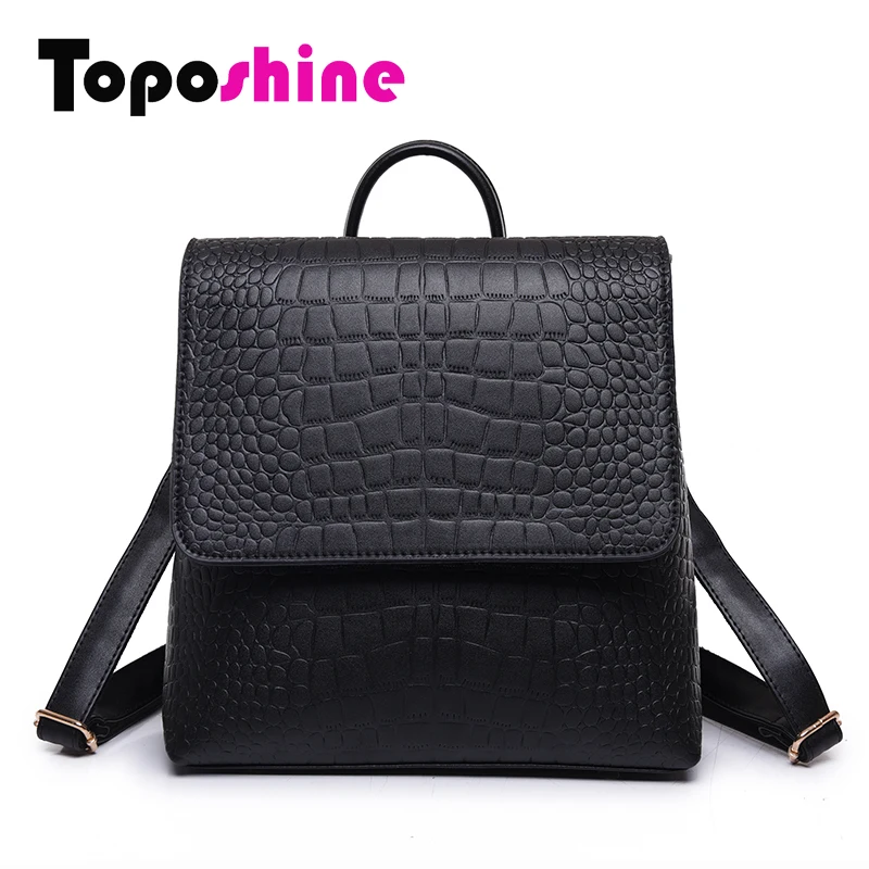 Toposhine, модный квадратный женский рюкзак из искусственной кожи аллигатора, Одноцветный, простая школьная сумка, рюкзак из кожи аллигатора, красивая девушка, сумка на плечо 8611
