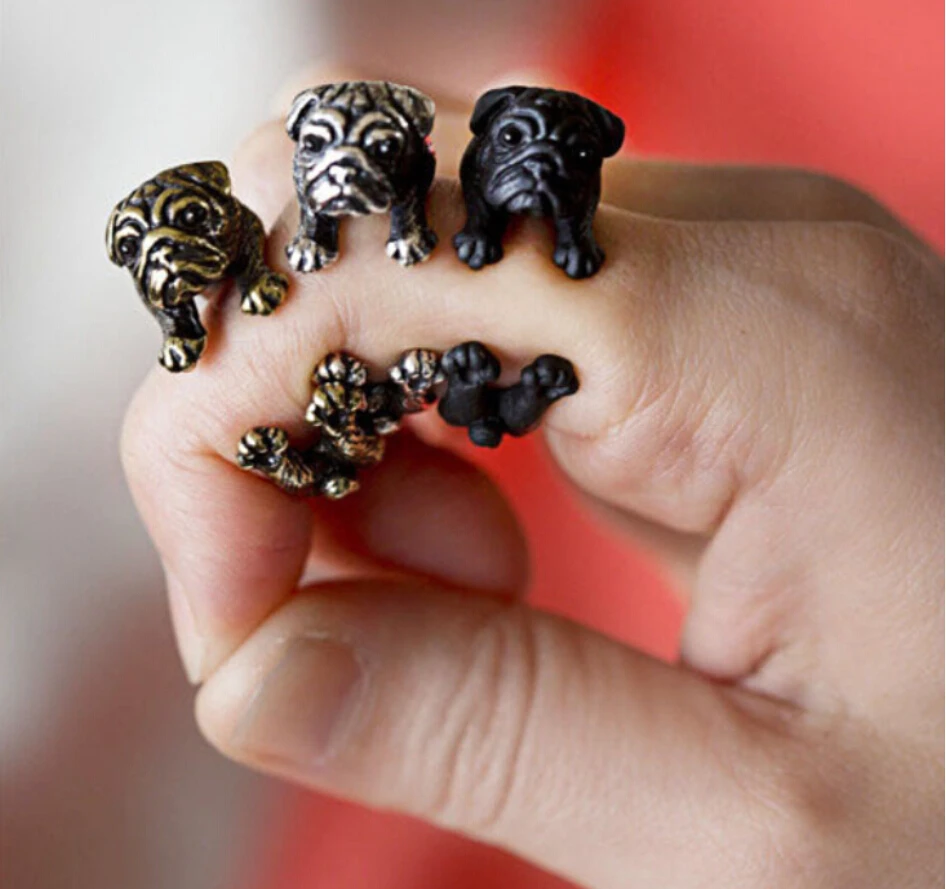 Оптовая продажа уникальные трендовые Ретро мопса регулируемое кольцо Высокое