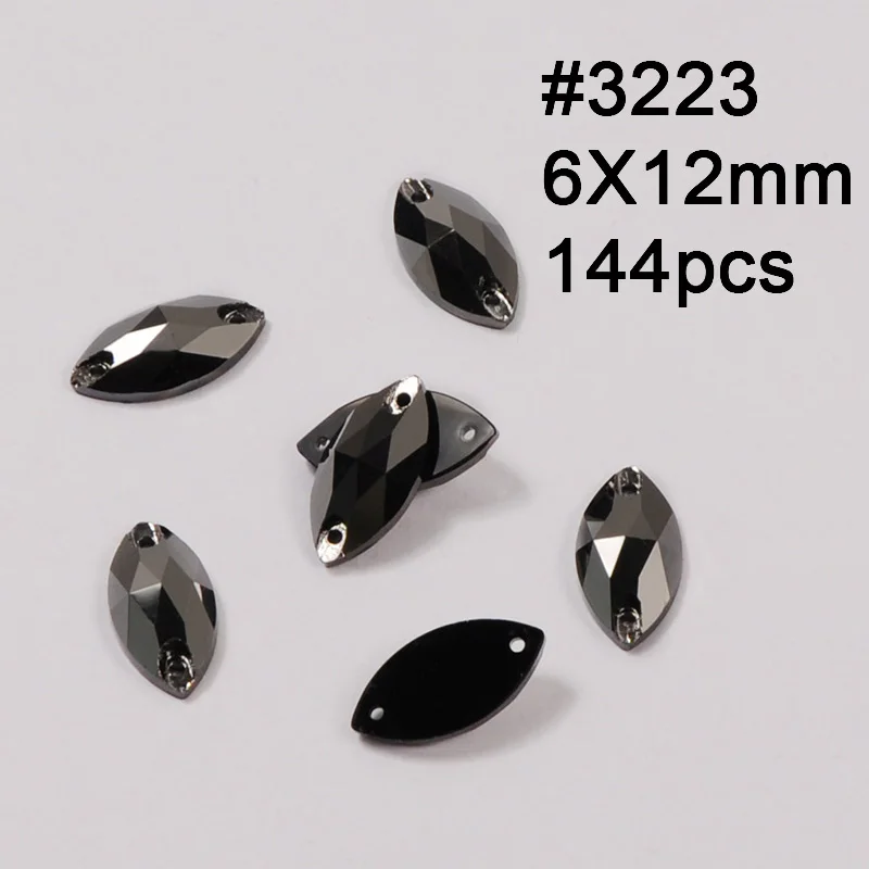 Navette 6X12mm 144pc Джет гематит 11 Форма пришить стразы стеклянные бусины из хрусталя стразы камни стразы аппликации для танцевальной одежды платье - Цвет: Navette 6X12mm 144pc