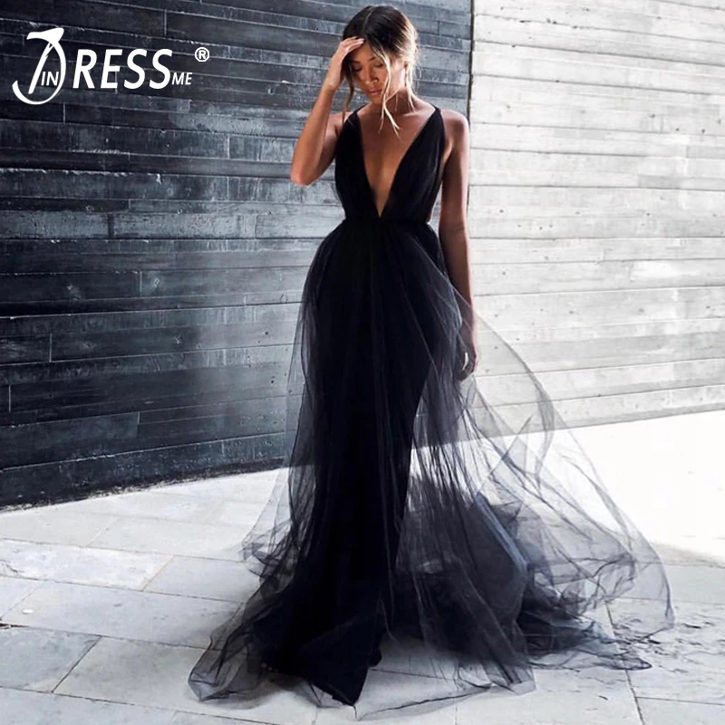 INDRESSME летнее новое женское сексуальное Сетчатое платье с глубоким v-образным вырезом на бретелях модное однотонное женское платье без рукавов с открытой спиной А-силуэта вечерние платья Ins
