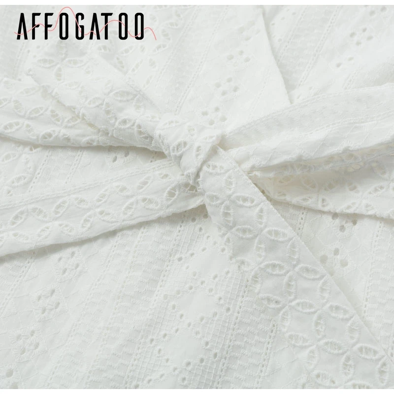 Affogatoo Sexy v neck ruffle romper women jumpsuit Elegant high waist cotton short jumpsuit Embroidery sash playsuit summer