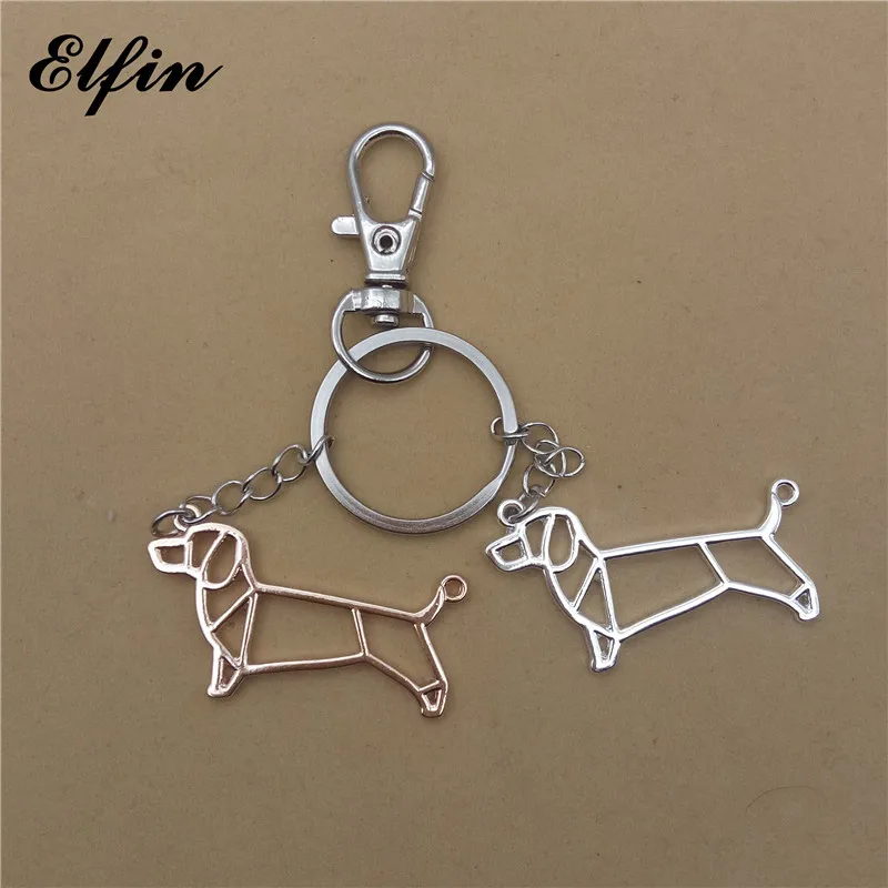 Elfin модный стиль оригами брелок dachshund золотой цвет серебряный цвет животное ювелирное изделие с животным мода собака брелок кольца для мужчин и женщин