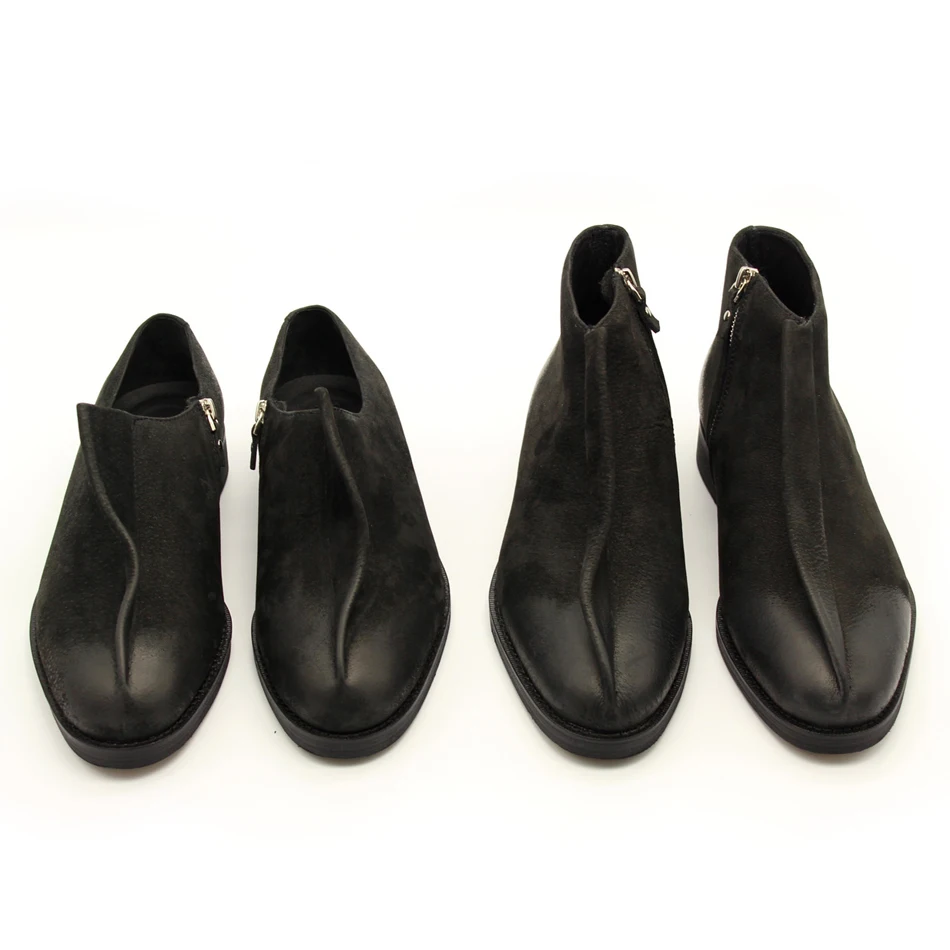 2017 ботильоны в стиле панк с острым носком и боковой молнией Черные полусапожки из