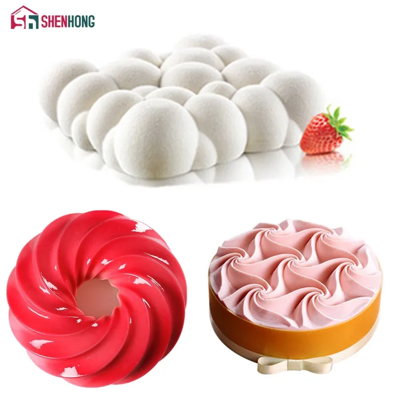 

SHENHONG 3PCS Spiral Honeycom Cloud Silicone Cake Decorating Mold For Baking Mould Dessert Mousse Pastry Pan Bakewar bakvormen