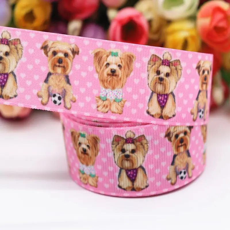 1 &quot25 мм 5 метров/lot Grosgrain ленты DIY Hairbows с принтом собаки ручной работы 100% полиэстер