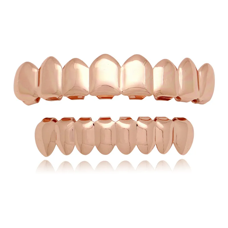 8 teeth rose gold LuReen золотые зубы грили верхние и нижние грили зубные зубы Хэллоуин вампир зубы шапки Cosply Украшения для тела XHYT1014 - Окраска металла: 8 teeth rose gold