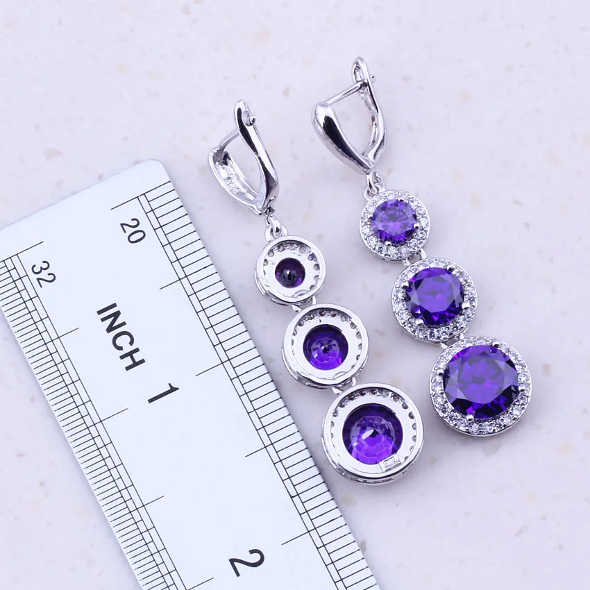 Charming Purple Crystal Cubic Zircon 925 Sterling Silver Jewelry Sets For Women Party Fashion Free Gift Box J0019 | Украшения и