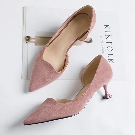 pink suede Замшевые офисные туфли персикового цвета; женские сандалии «рюмочка»; Размеры 4-34; элегантные туфли-лодочки из лакированной кожи с острым носком на высоком каблуке; средний размер 33 - Цвет: pink suede