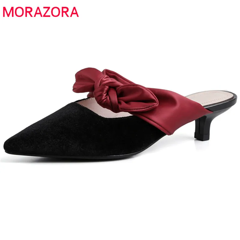 MORAZORA/2019 г. Разноцветные Женские тапочки бархатная Летняя обувь модельные туфли