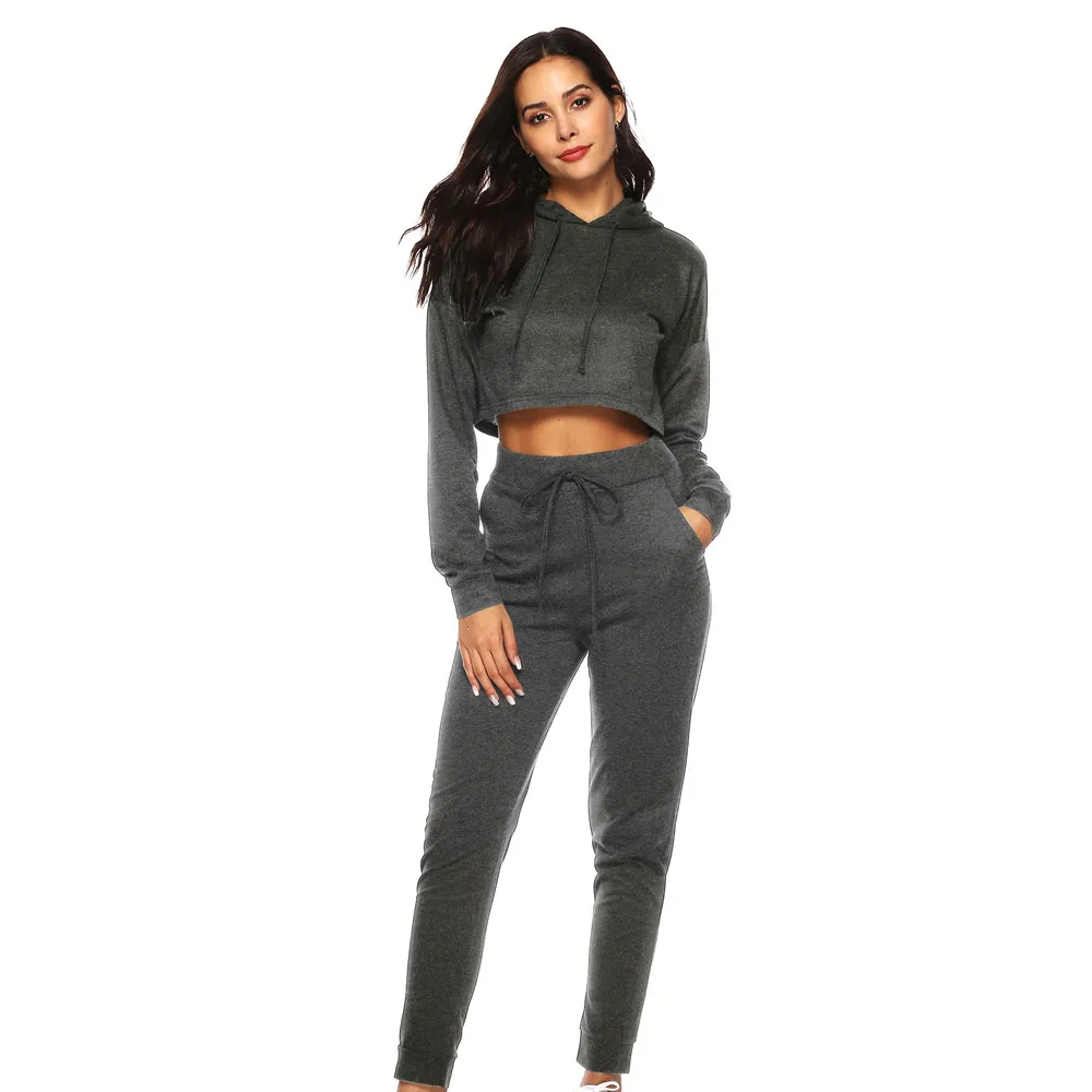 Winter New Arrival Fashion 2Pcs Women Solid Tracksuit Sweatshirt Long Pants Sport Lounge Wear Matching Suit Sets 2019X1 | Женская одежда