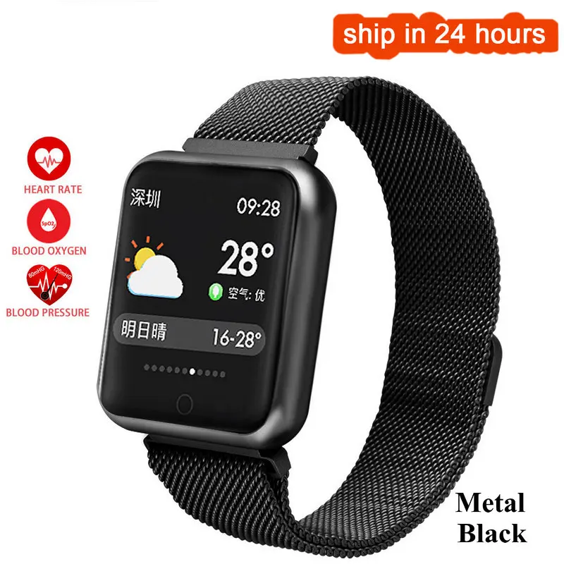 Metal Black Спортивные IP68 Смарт-часы P68 фитнес-браслет трекер активности пульсометр кровяное давление для ios Android Phone 6 7 - Цвет: Metal Black