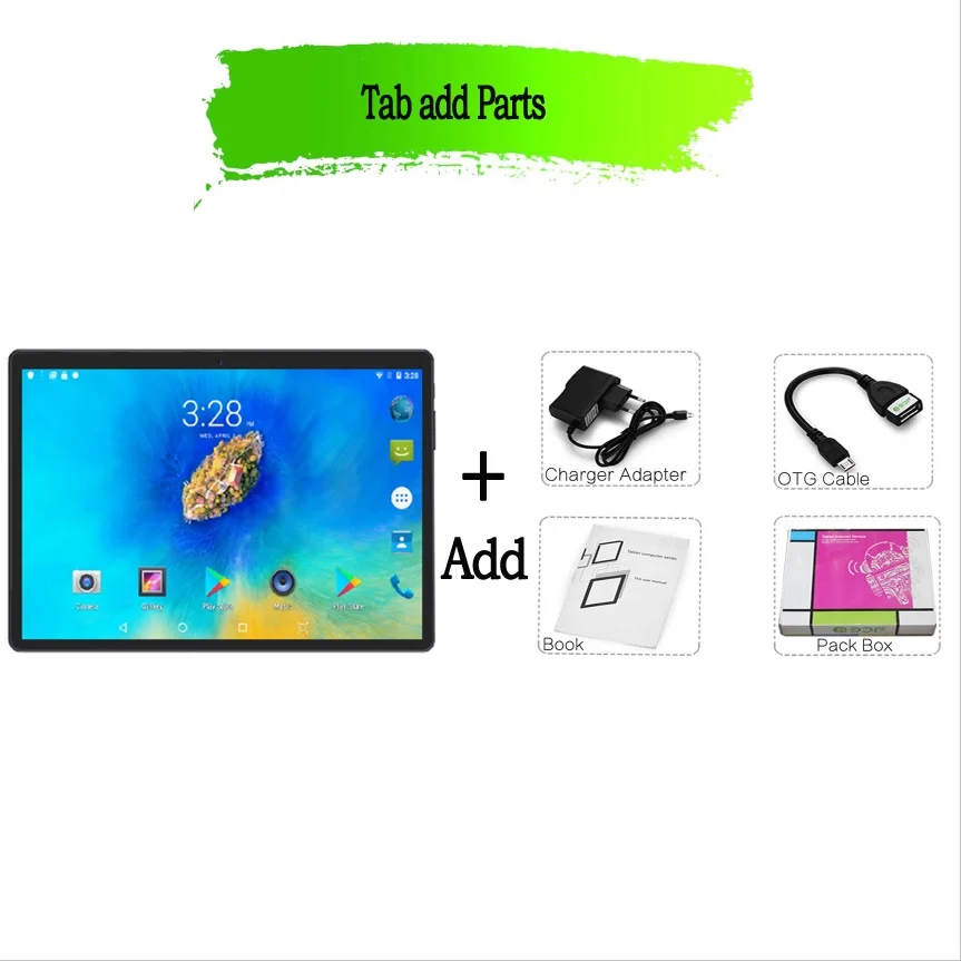 Tab add Parts Дешевая цена, новинка, 10 дюймов, Телефонный звонок сим-карты Octa Core FM WI-FI планшетный ПК с системой андроида и 7,0 WI-FI Bluetooth 4 Гб+ 64 ГБ ips ЖК-дисплей Дисплей - Комплект: Tab add Parts