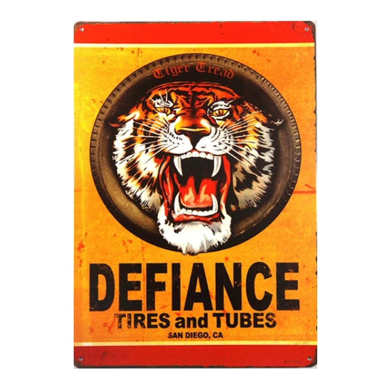 Defiance Покрышки и трубы! Винтажные металлические знаки Ретро металлическая