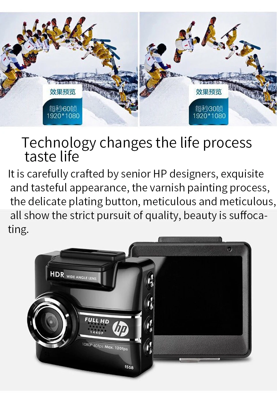 Hp водительский рекордер F558 HD 1440P ночного видения Мини Смарт машина для мониторинга давления в шинах Смарт 156 градусов широкий угол