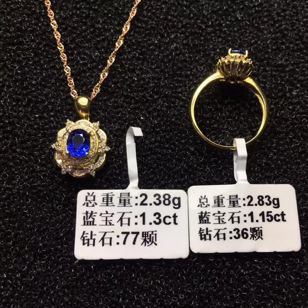 

jewelry supplier wholesale luxury 18k gold South Africa real diamond natural blue sapphire ring necklace pendant jewelry set