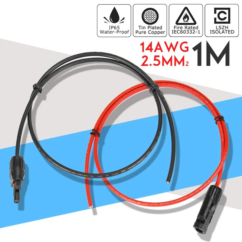 1m 2,5 мм 14 AWG KINCO 1 пара удлинитель для панели солнечных батарей кабель медный провод черный и красный с MC4 разъем Солнечный PV кабель - Цвет: 1m