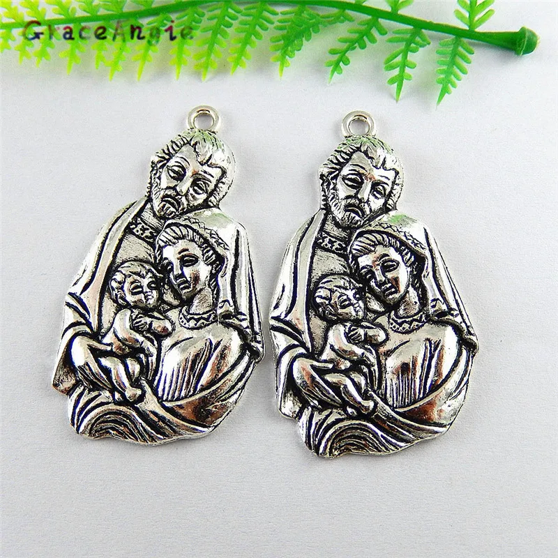 GraceAngie 2pcs/pack Zinc Alloy Religious Style Exotic Culture Saint Virgin Mary Joseph Baby Jesus jewelry pendant Accessories | Украшения - Фото №1