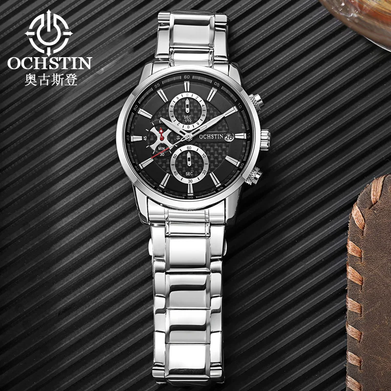 Часы мужские Кварцевые водонепроницаемые из нержавеющей стали с хронографом |