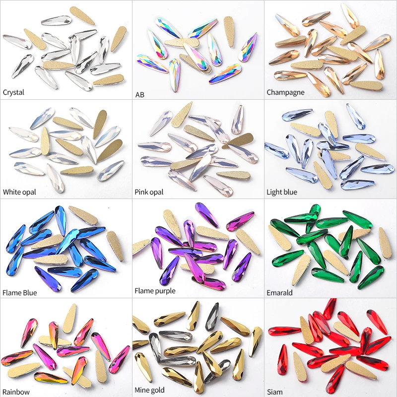 Украшения для ногтей блестящие стеклянные 3D Стразы в форме капли воды золотые