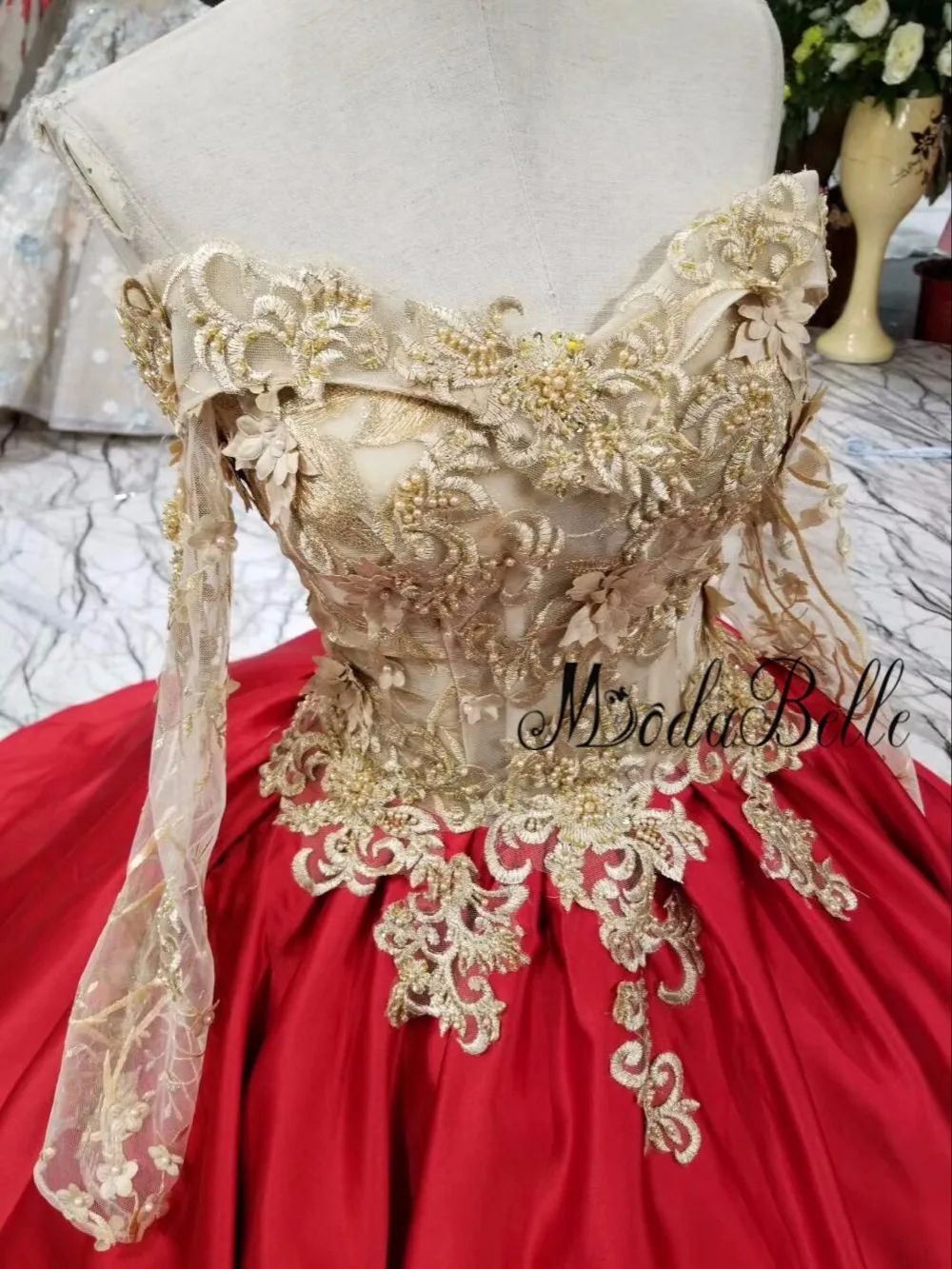 Бальное платье modabelle 2018 красного и золотого цвета вечерние платья с рукавами
