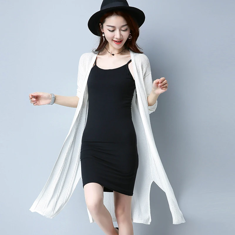 TONGMAO 2018 Women's Cardigan Spring and Summer Solid Color V-neck Hollow Split long Sweaters Slim Was Fashion Sweater |