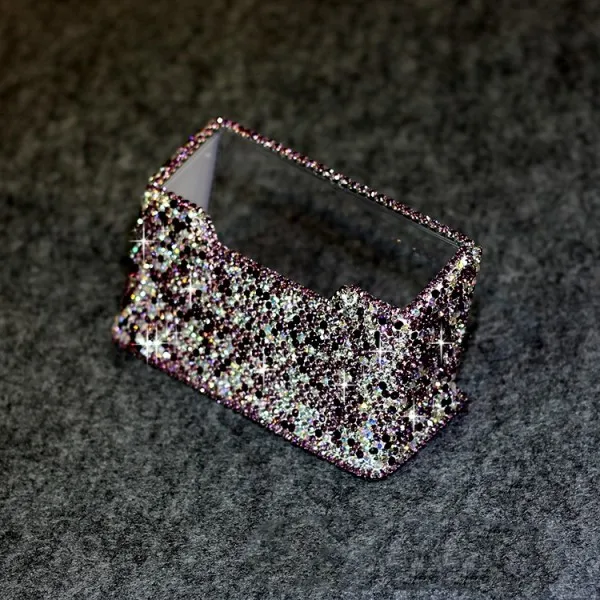 Purple Настольная подставка для карт с цветком, с кристаллами, визитница, кожаная открытки, офисные украшения - Цвет: Purple