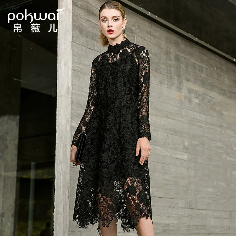 POKWAI осеннее женское Новое с длинным рукавом стоячий воротник модное