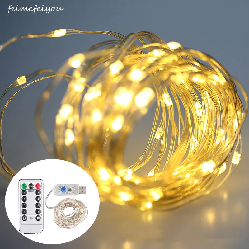 

100led 200led LED Auto Timer 8 Modes Remote Control USB Waterproof Dimmable Fairy String Copper Wire light for Christmas