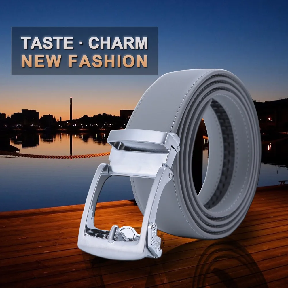 

New Designer Popular Luxury Brand Cowhide Leather Belt Men Gray Automatic Buckle Business Casual Belts For Men 3.5 Width