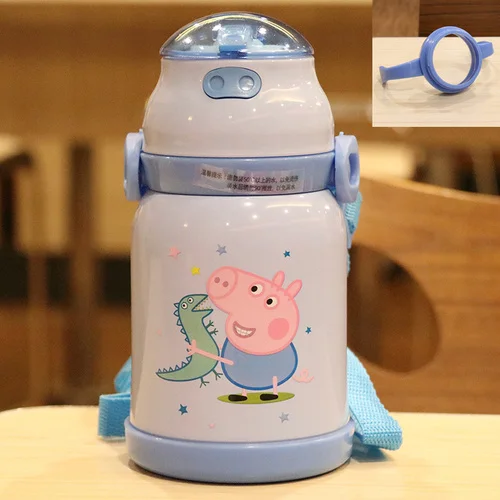 S- George 330ml 330 380 мл свинья ребенок изоляции чашка с соломинкой двойного назначения чайник из нержавеющей стали милый мультфильм ребенок детсадовский чайник бутылка - Цвет: S- George 330ml