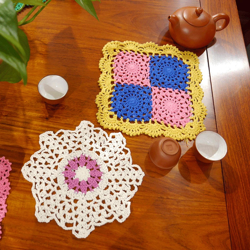 Ручная работа крюк цветы хлопок кружево/полые круглые декоративные коврики