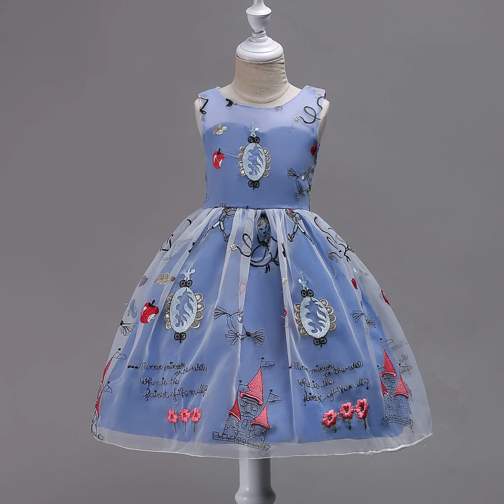 Spring Children Little Girls Boutique Clothing Sleeveless Full Cartoon Pattern Deep Purple Blue Pink Orange Dresses | Детская одежда и