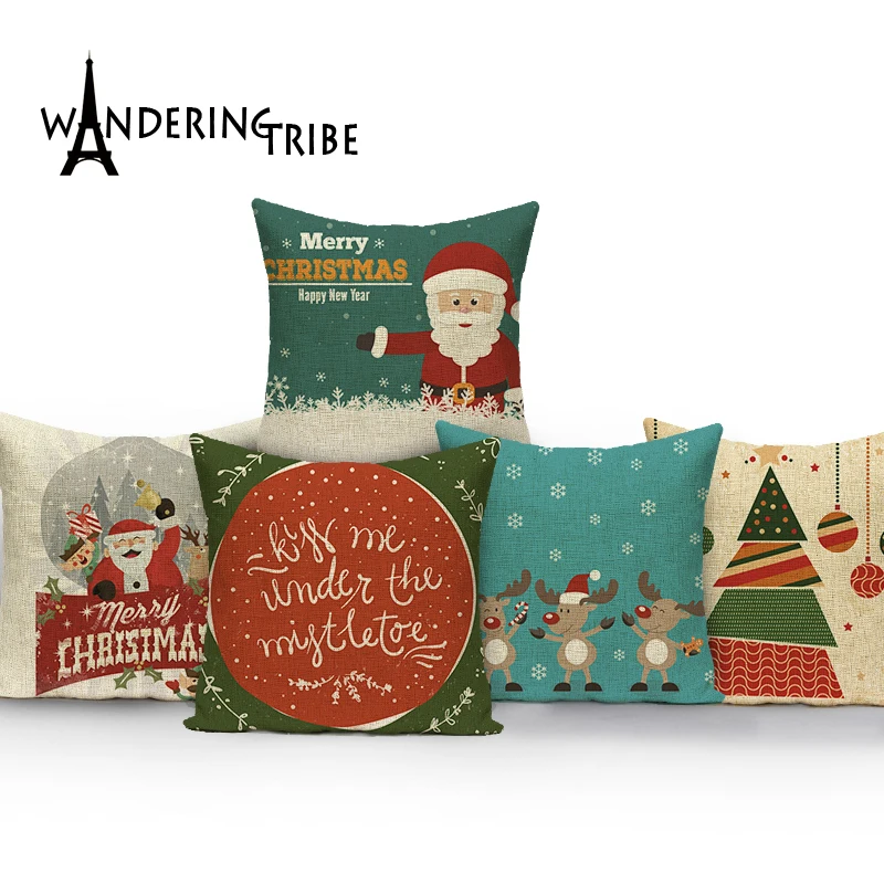 Рождественская наволочка с изображением Санта Клауса квадратная чехол для