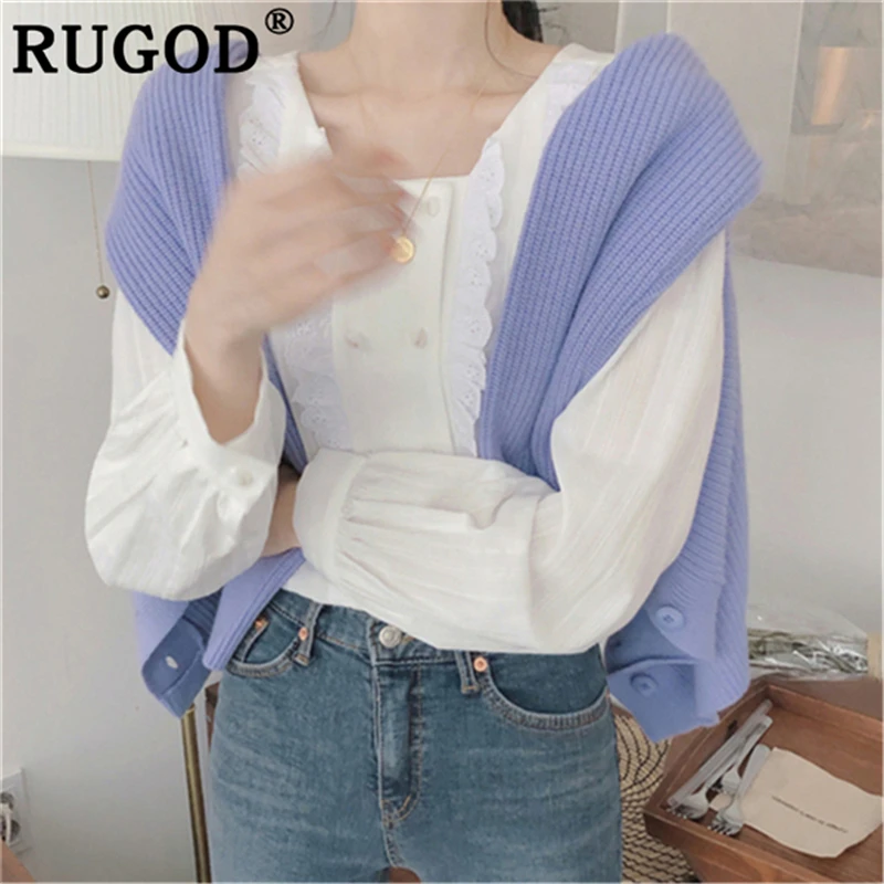 RUGOD 2020 модная женская блузка с оборками для дам круглым вырезом и пышными