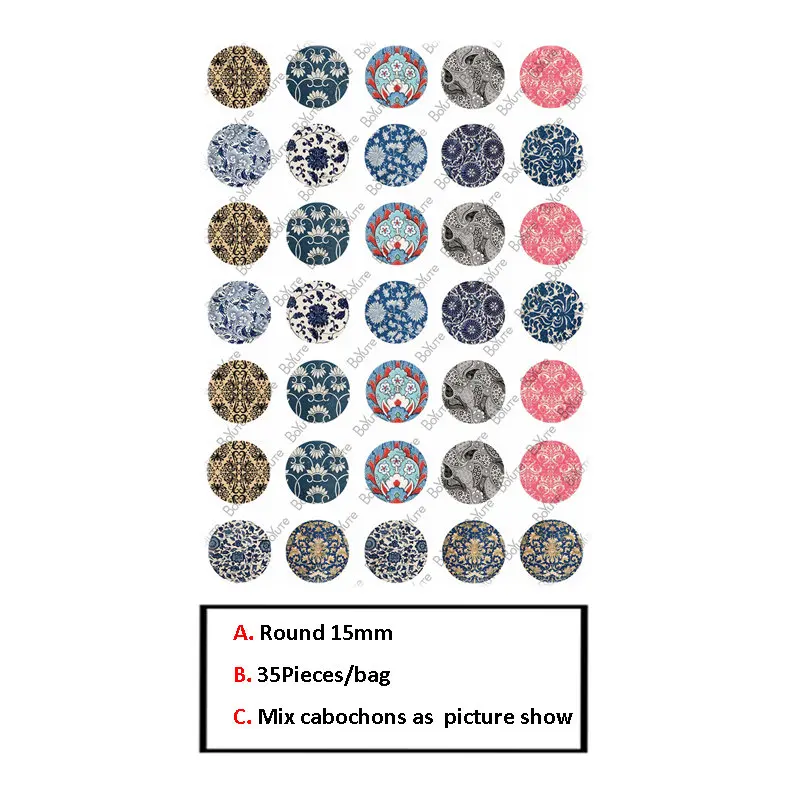 15MM 35Pieces BoYuTe круглый 8 10, 12, 14, 15, 16, 18, 20, 25 30 мм Цветок Круглый Кабошон Винтаж ручной работы изображение Стекло Кабошон Выводы - Цвет: 15MM 35Pieces