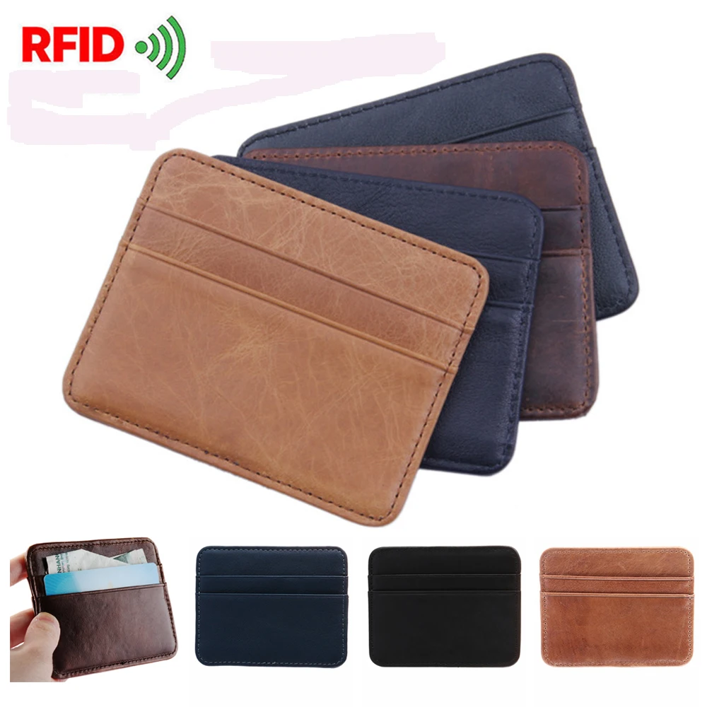Тонкий из искусственной кожи RFID блокирующий кредитный держатель для карт бизнес Банк RFID Анти-главный карбоновый держатель для карт многокарточный пакет сумка