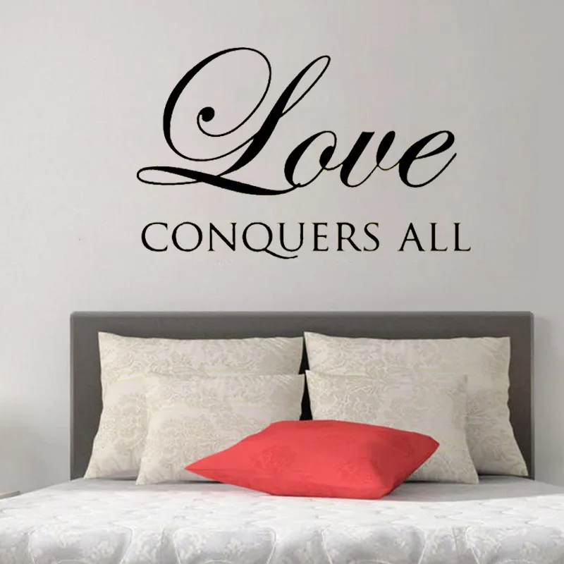 Надпись настенные наклейки с цитатами Love Conquers на стену для всей спальни