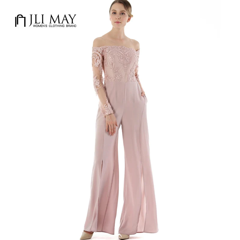 Женский офисный комбинезон JLI CAN розовый длинный с кружевной вышивкой|womens jumpsuit