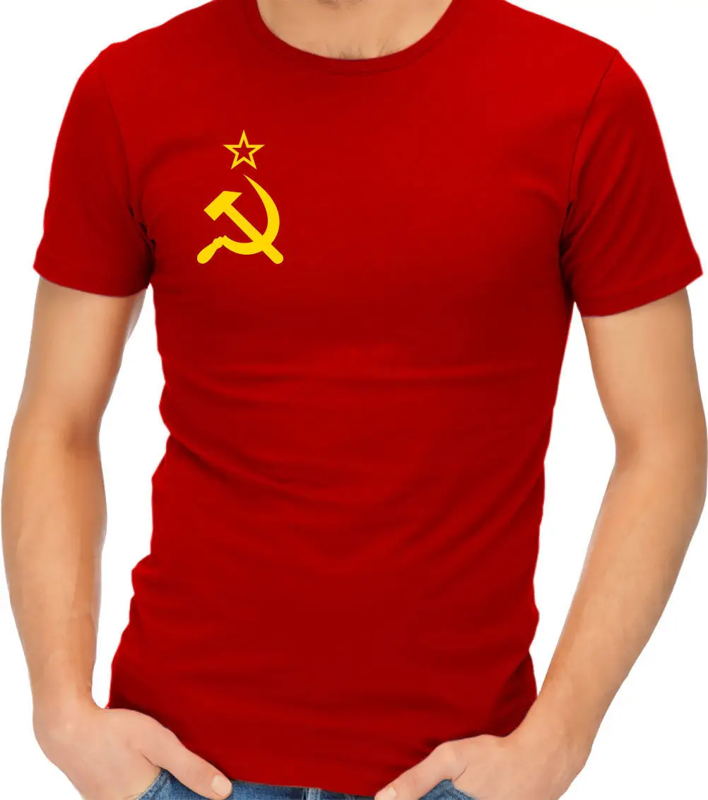

Short-Sleeved Cotton T-Shirt Soviet Flag Hammer and Sickle Communist Communism USSR CCCP T-shirt Tshirt Tee O-Neck T Shirt Men