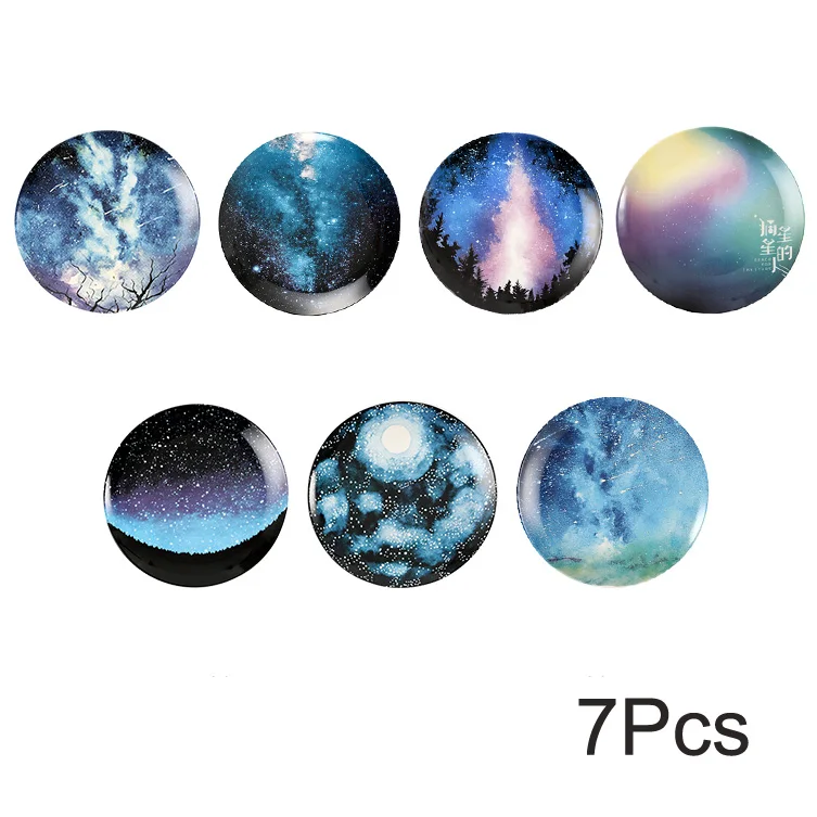 7Pcs 1set 2 шт. Звездная Вселенная пейзаж Набор тарелок высокое качество керамические блюда и тарелки наборы десерт стейк тарелка в форме хлеба кухня decorati - Цвет: 7Pcs 1set