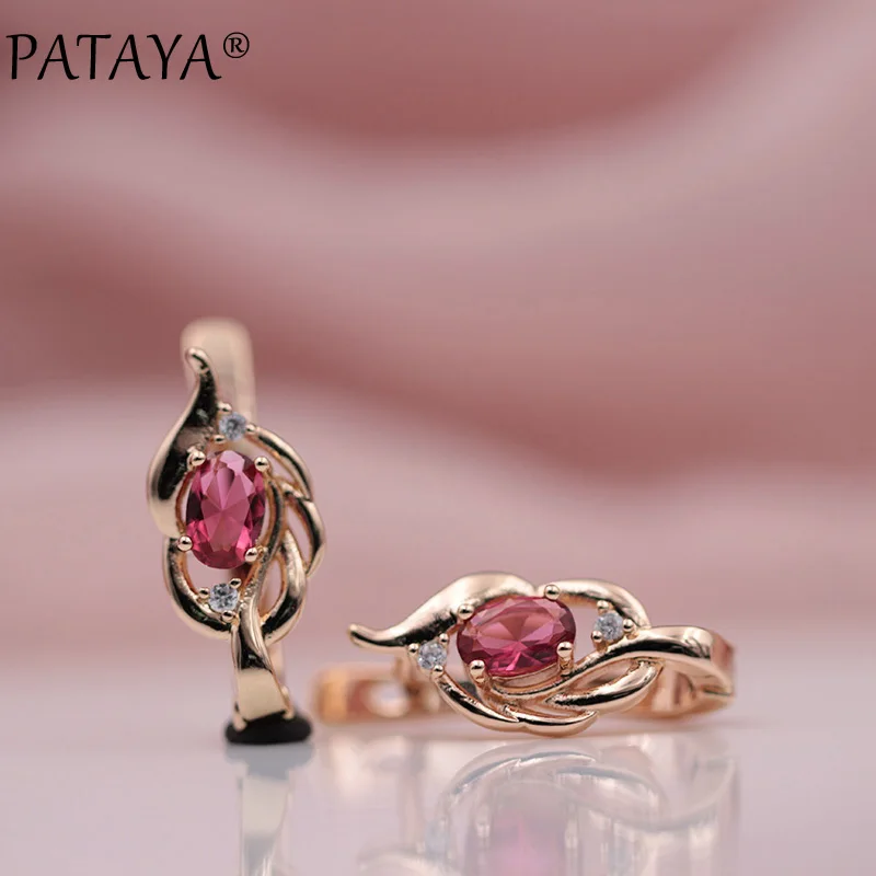 PATAYA 328 юбилейные новые женские свадебные украшения 585 розовое золото Овальный темно-синий натуральный циркон висячие серьги аксессуары - Окраска металла: rose red