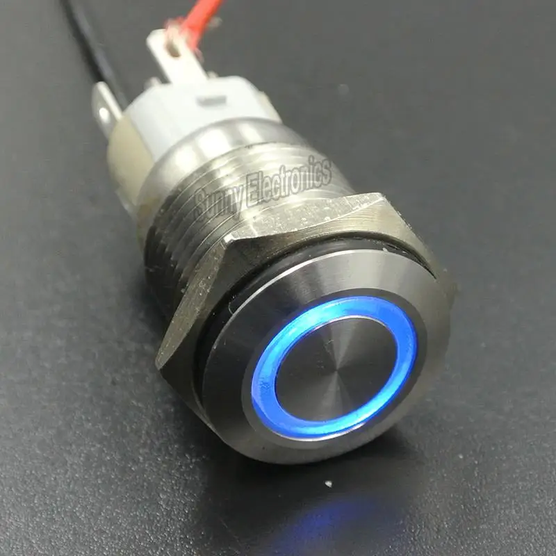 

12V Latching Push button Switch SPDT ON/OFF Silver Stainless Steel Shell with Blue LED Ring Suitable for 19mm 3/4" Mounting Hole